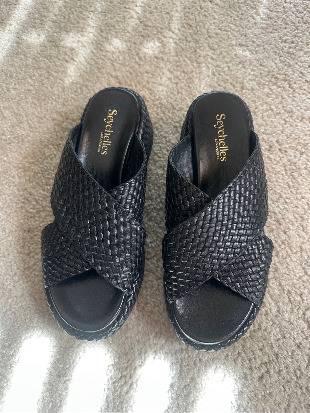Seychelles Black Woven Crisscross Slide Mules